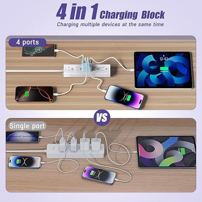 40W USB C Charger Block, [2 Pack] 4-Prot USB Type C iPhone Fast Charging Brick,Multiport Apple Adapter for iPhone 17/17Air/16e/16 Pro/16 ProMax/15/14/13/12,iPad Pro/iPad Air,iPad mini,iPad (Pink+Blue)