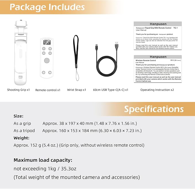 for Canon Tripod Wireless Shooting Grip with Shutter Release - Mini-Tripod with Rechargeable Remote Control for G7 X III/R50/R8/R5/R10/G5 X II/R100/M6 II/M200/M50/R50 V/6D II/SL2, for Vlogging, White