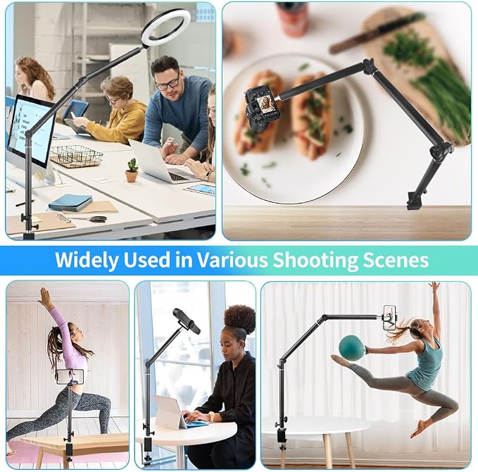 Heavy Duty Overhead Camera Desk Mount Stand 14.5"-41" with 1/4" Screw, 3-Section 360°Rotatable Detachable Articulating Boom Arm with Enlarged Handle C Clamp, Tabletop Light Stand for Streaming Vlog