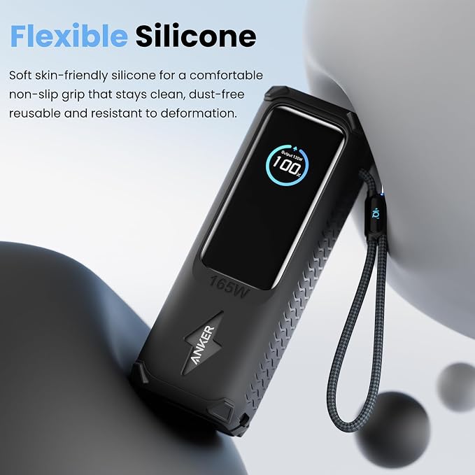 Silicone Case for Anker Laptop Power Bank (25000mAh 165W), with Charging Cable Holder, Portable Protective Cover Compatible with Anker 25000mAh 165W Power Bank for Travel & Daily Use (Black)