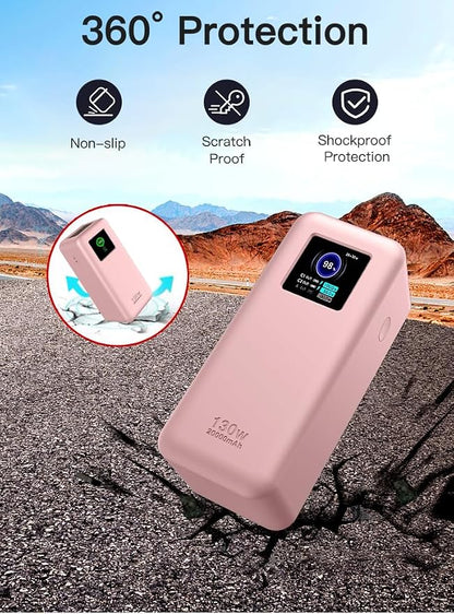 Case for UGREEN Nexode Power Bank 20000mAh 130W Portable Charger,Soft Skin Silicone Case Cover,Full Protective Case for -Pink