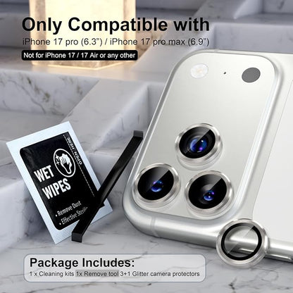 Choiche Compatible for iPhone 17 Pro/iPhone 17 Pro Max Camera Lens Protector, 9H Tempered Glass Camera Cover Screen Protector Metal Ring Decoration Accessories (Titanium Natural)