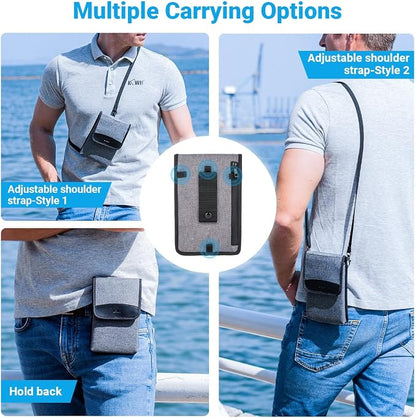 KIWIFOTOS Travel Cell Phone Pouch Belt Pouch Phone Holster Crossbody Bag with Shoulder Strap for iPhone17 16 15 14 Pro Max Holder with Neck Lanyard Smartphone Walking Passport Wallet