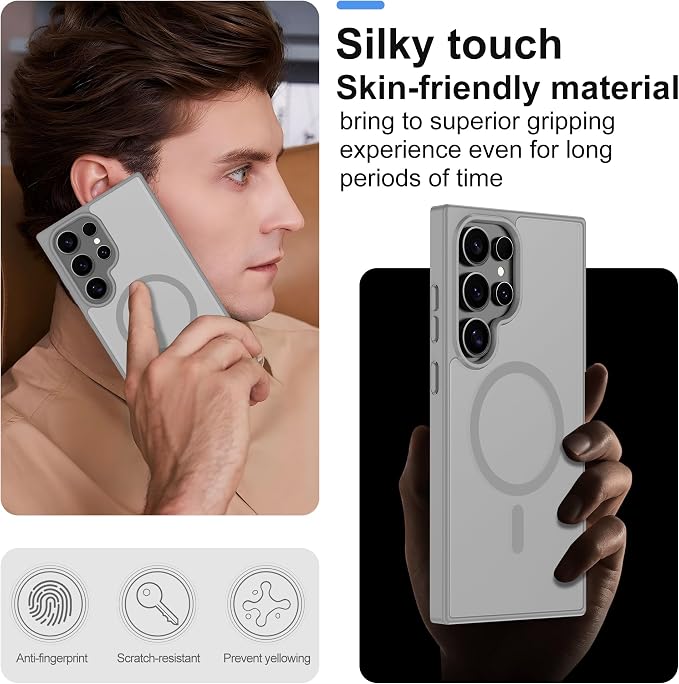 For Samsung Galaxy S24 Ultra Case [Compatible with Magsafe] Translucent Matte Magnetic S24 Ultra Phone Case,SlimThin Duty Shockproof Protection Cover with 2pc HD Screen Protector for S24 Ultra-Gray