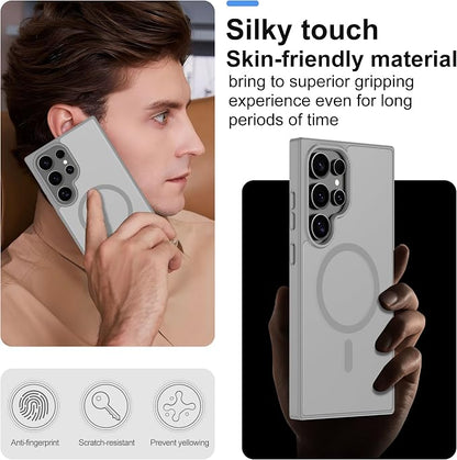 For Samsung Galaxy S24 Ultra Case [Compatible with Magsafe] Translucent Matte Magnetic S24 Ultra Phone Case,SlimThin Duty Shockproof Protection Cover with 2pc HD Screen Protector for S24 Ultra-Gray