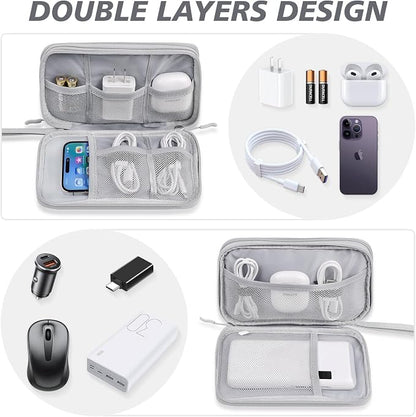 Electronics Organizer Travel Case,Cable Tech Organizer Bag,Medium Size Water Resistant Double Layers Pouch Carry Case for Cord,Phone,Charger,Earphone,Travel Accessories Essentials for Men,Grey
