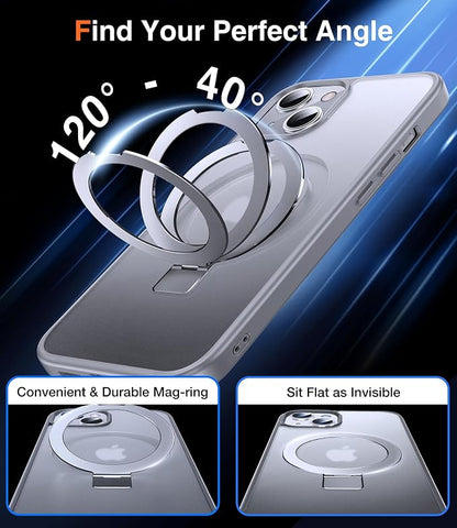 Chicfun 3-in-1 [Magnetic+Kickstand+Ring Holder] for iPhone 14 Plus Case with Stand Ring Holder， Compatible with MagSafe, Military Shockproof Kickstand Phone Case iPhone 14 Plus Cover Grey