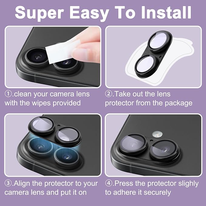 2 Pack Camera Lens Protector for iPhone 17,[Not Easy to Breakn ] AR Tempered Glass Strong Adsorption Metal Camera Cover Screen-Light Purple