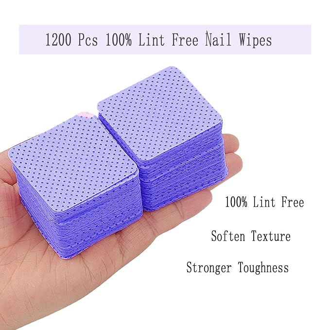 1200 PCS Lint Free Nail Wipes, Nail Polish Remover Pads Wipes, Lint Free Cotton Pads Wipes Non-woven Fabric Lash Glue Wipes, Soft Gel Nail Wipes Eyelash Extension Glue Wipes, Lash Glue Cleaning Pads