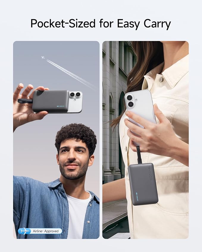 CUKTECH Magnetic Power Bank, 10000mAh Portable Charger, 20W Fast Charging & 7.5W Wireless, Built-in USB-C Cable, Battery Pack for iPhone 15/16/17 Series, Samsung, for Travel, Work & Daily Use
