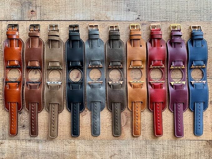 HARDISTON Cuff Watch Band Compatible with Apple 49mm for men & women, Handmade Genuine Leather, Compatible with iWatch Series 11 10 9 8 7 6 5 4 3 2 1 SE Ultra, Wrist Bracelet Band, Large/Band-Leopard