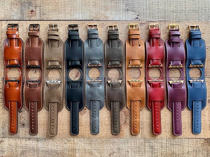 HARDISTON Cuff Watch Band Compatible with Apple 42mm for men & women, Handmade Genuine Leather, Compatible with iWatch Series 11 10 9 8 7 6 5 4 3 2 1 SE Ultra, Wrist Bracelet Band, Large/Band-Purple