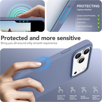 GONEZ Magnetic for iPhone 17 Pro Max Case, Compatible with MagSafe, [Screen Protector + Camera Lens Protector], Liquid Silicone Anti-Scratch Shockproof Protective Phone Case 6.9 inch, Lavender Gray