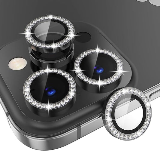 Choiche Compatible for iPhone 14 Pro/iPhone 14 Pro Max Camera Lens Protector Bling, 9H Tempered Glass Camera Cover Screen Protector Metal Ring Decoration Accessories (Diamond-Black)
