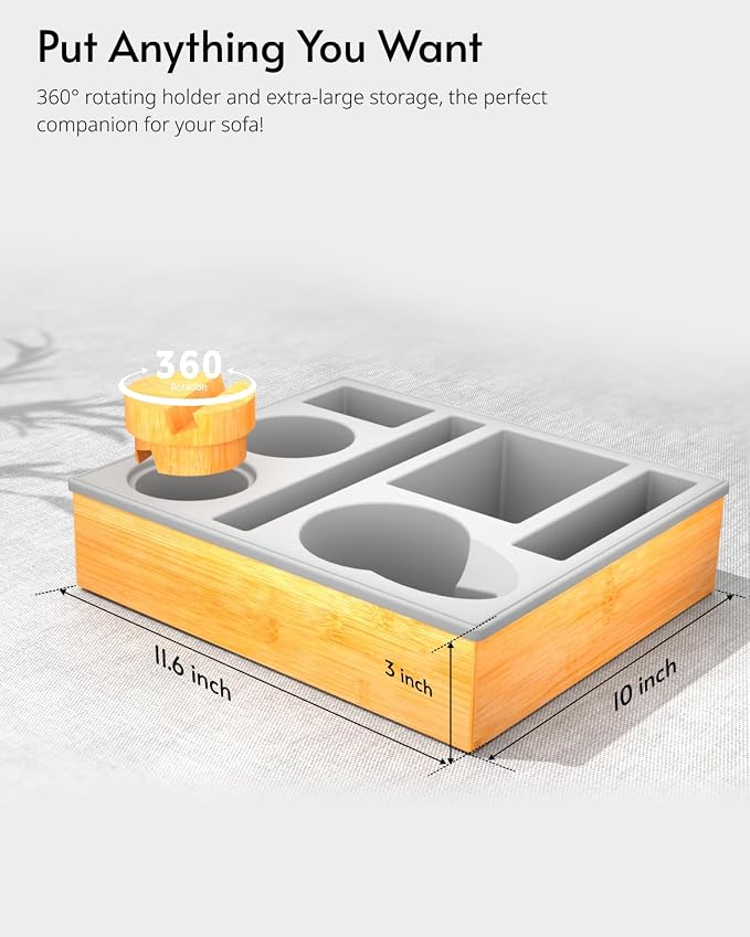 Couch Cup Holder Tray - Couch Organizer Caddy, Silicone Beach Caddy with Cup Holder, Sofa and Bed Drink Holder and Couch Tray Table for Snacks Beverage Remote (Gray)