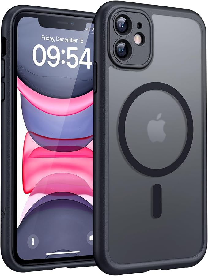 TOCOL for iPhone 11 Phone Case, Compatible with Magsafe Charger, Full Camera Protection, Drop Protection, Translucent Matte for iPhone 11 Case 6.1 inch (Black)