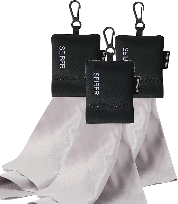 SEIBER Eyeglass Cleaning Microfiber Cloth - with Neoprene Pouch | 7 x 7 inch Glasses Cleaning Cloth for Sunglasses,Laptops, Cameras,Screen| Self-Closing Bottom(3PCS,BK)