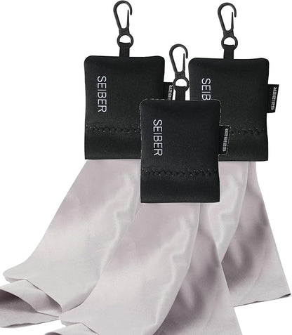 SEIBER Eyeglass Cleaning Microfiber Cloth - with Neoprene Pouch | 7 x 7 inch Glasses Cleaning Cloth for Sunglasses,Laptops, Cameras,Screen| Self-Closing Bottom(3PCS,BK)