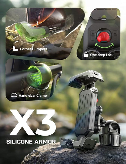 LISEN 2026 Bike Phone Holder, [Anti-Vibration] Motorcycle Phone Mount, Bicycle Phone Holder, Handlebar Phone Mount Scooter Ebike Accessories Bicycle Accessories for iPhone Samsung Google Pixel, Black