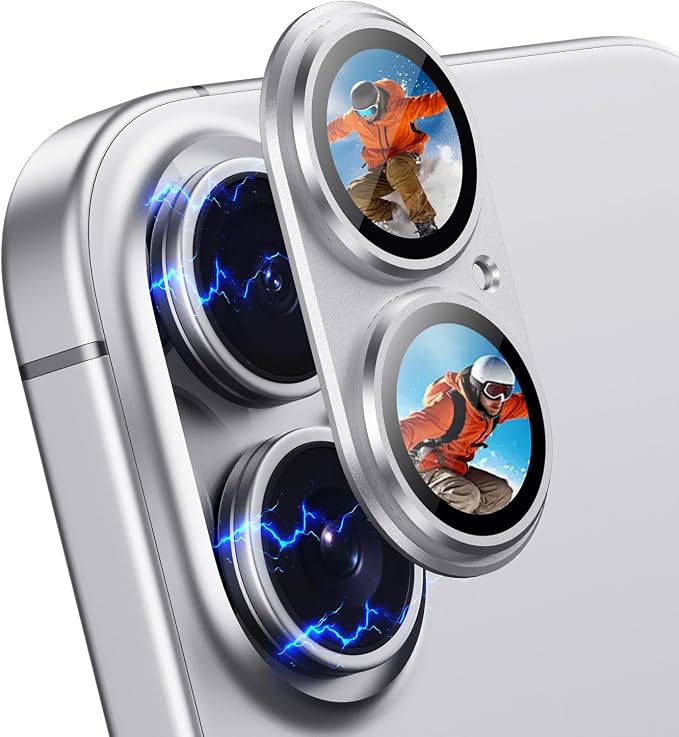 Korecase [2 Pack for iPhone 17/iPhone 16 Plus/iPhone 16 Camera Lens Protector,9H Tempered Glass Camera Screen Cover,[Strong Adhesion] [Drop Protection] Aluminum alloy Metal Rear Lens Cover - Silver