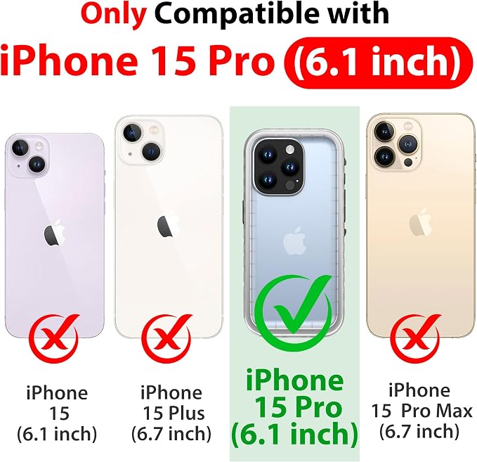 SPORTLINK for iPhone 15 Pro Waterproof Case -[IP68 Underwater][Dustproof][6.6FT Military Shockproof][Full-Body Heavy Duty] 6.1" Phone Case Black/Frosted Clear