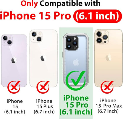 SPORTLINK for iPhone 15 Pro Waterproof Case -[IP68 Underwater][Dustproof][6.6FT Military Shockproof][Full-Body Heavy Duty] 6.1" Phone Case Black/Frosted Clear