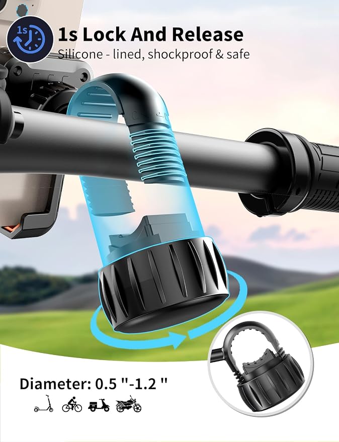 Motorcycle Phone Mount, [No Block Camera] Bike Phone Holder Mount, [Silicone Wrapped] Handlebar Cell Phone Mount for Bike/Scooter/ATV, Fits iPhone 17/16/15/14/13 Pro Max & 4.7"-7" Phones, Black