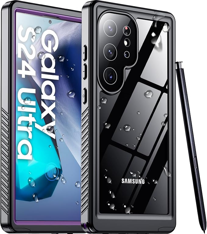 Temdan Designed for Samsung Galaxy S24 Ultra Case,Waterproof Built-in Lens & Screen Protector [Full Body Shockproof][Military Drop Proof][IP68 Underwater] Phone Case for S24 Ultra 5G-Purple (2024)