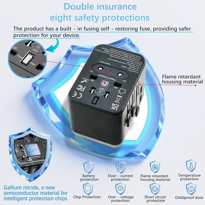 Worldwide 35W Travel Adapter Fast Charger 4-in-1 International Wall Plug with 2 USB-A & 2 USB-C Ports, All-in-One AC Outlet for US, UK, EU, AUS, Asia