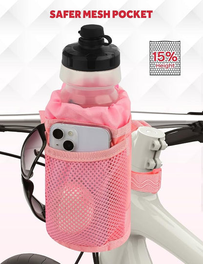 Bike Cup Holder, Water Bottle Holder Handlebar for Bike with Mesh Pockets, Universal Fabric Bicycle Water Bottle Drink Cup Cage for Cruiser Bikes, Scooter, Mountain MTB, Stroller, Wheelchair, Boat