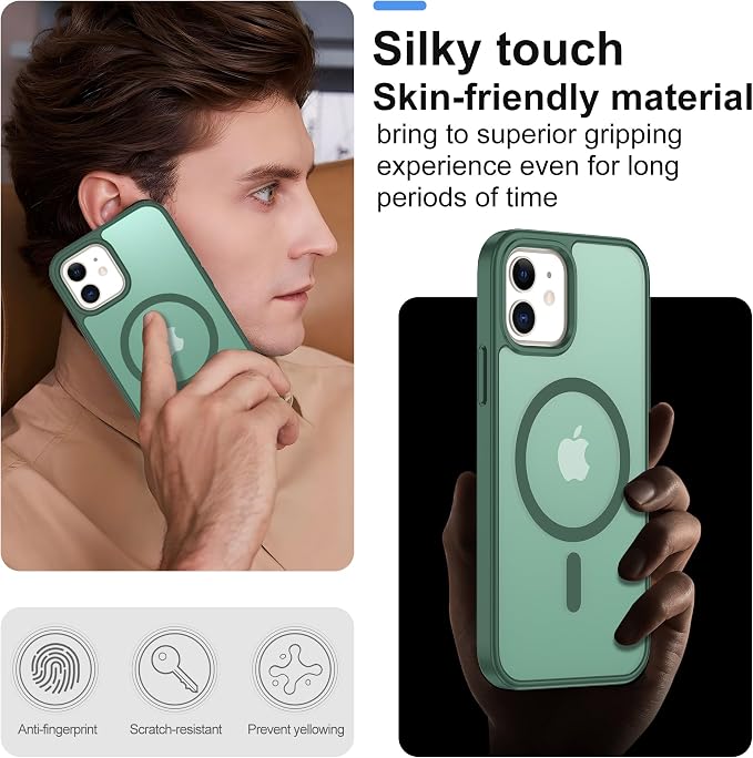 Pilaru for iPhone 12 mini Case & 13 mini Case [Compatible with Magsafe] Translucent Matte Magnetic Case,SlimThin Shockproof Military Grade Drop Protection Cover for 12 mini/13 mini-Dark Green