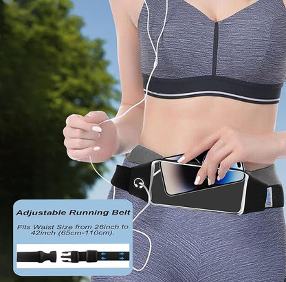 Running Belt for Women Men, Fanny Pack, Belt Bag, Money Belt, Waterproof Workout Waist Pouch Phone Holder with Touchscreen, Gym Running Gift Gear Accessories fits Phones UP to 6.5", Black