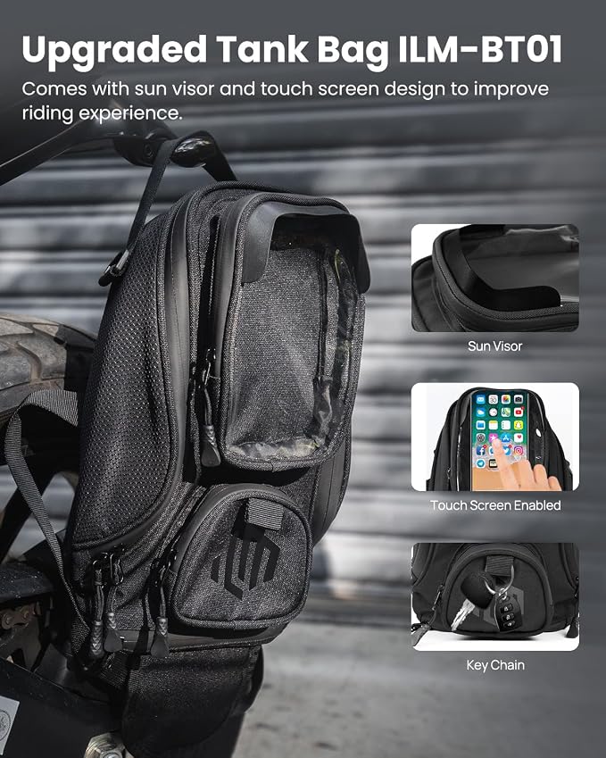 ILM Motorcycle Tank Bag Magnetic 4 Straps Reinforced Fastening Waterproof Touch Screen Phone Pouch Motorbike BT01