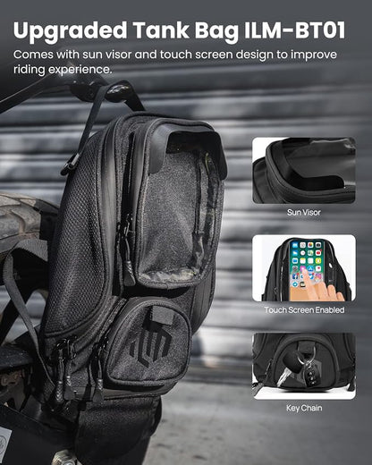 ILM Motorcycle Tank Bag Magnetic 4 Straps Reinforced Fastening Waterproof Touch Screen Phone Pouch Motorbike BT01