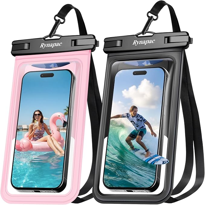Rynapac Waterproof Phone Pouch - 2 Pack, IPX8 Waterproof Phone Case with Lanyard for iPhone 17 16 15 Pro Max, Cell Phone Dry Bag for Beach Vacation Travel Cruise Essentials, Touch Screen, Up to 8.5"