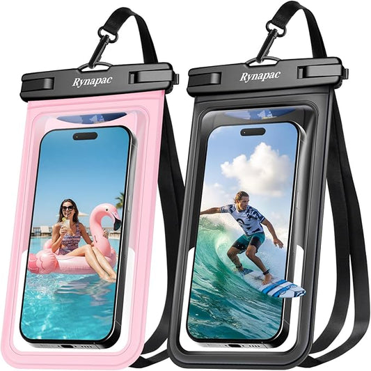 Rynapac Waterproof Phone Pouch - 2 Pack, IPX8 Waterproof Phone Case with Lanyard for iPhone 17 16 15 Pro Max, Cell Phone Dry Bag for Beach Vacation Travel Cruise Essentials, Touch Screen, Up to 8.5"
