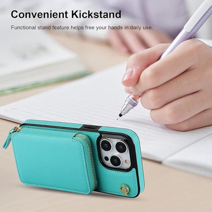 Bocasal Crossbody Wallet Case for iPhone 15 Pro Max, RFID Blocking Leather Purse Case with Card Holder, Protective Handbag Flip Cover with Zipper Wrist Strap Lanyard for Women 5G 6.7 Inch (Mint Green)