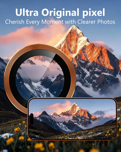 EZ-GLAZ-Camera Lens Protector for iPhone 17/16/15/14 Pro & Pro Max Series, with Aerospace-Grade Aluminum Alloy Ring, 1:1 Invisible Fit & Ultra-Clear, Military-Grade 9H+ Glass, Cosmic Orange