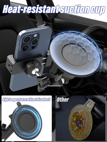 Heat Resistant Suction Cup Phone Holder, Ultra-Durable Metal Arm Phone Mount for Car Windshield Window Sunroof Dash, Vehicle Car Phone Holder Fit for 4-7" Cellphone