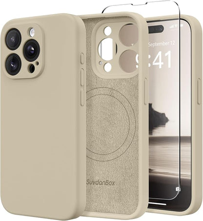 Magnetic for iPhone 15 Pro Case, Compatible with MagSafe, [Full Camera Protection][Screen Protector] Silicone Shockproof Protective Phone Case for iPhone 15 Pro 6.1", Khaki