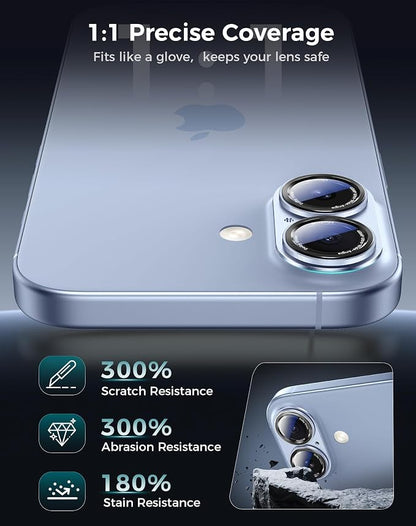 Goton Compatible for iPhone 17 & 16 & 16 Plus Camera Lens Protector, 1-Pack Aluminum Alloy Metal Cover with HD Tempered Glass, Pro Camera Style, Shatter-Resistant, Scratch-Proof, Case Friendly, Black