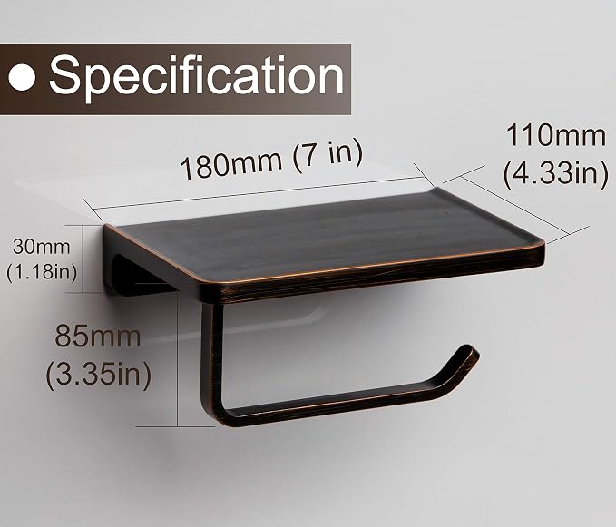 Linkaa Bronze Toilet Paper Holder with Shelf Oil Rub Bronze,Wall Mount Toilet Tissue Roll Holder Dispenser with Phone Shelf Storage for Bathroom Kitchen Washroom Wall丨Heavy Duty Zinc Alloy