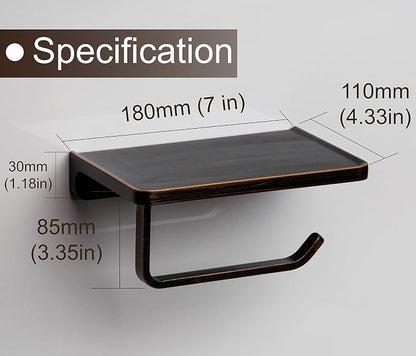 Linkaa Bronze Toilet Paper Holder with Shelf Oil Rub Bronze,Wall Mount Toilet Tissue Roll Holder Dispenser with Phone Shelf Storage for Bathroom Kitchen Washroom Wall丨Heavy Duty Zinc Alloy