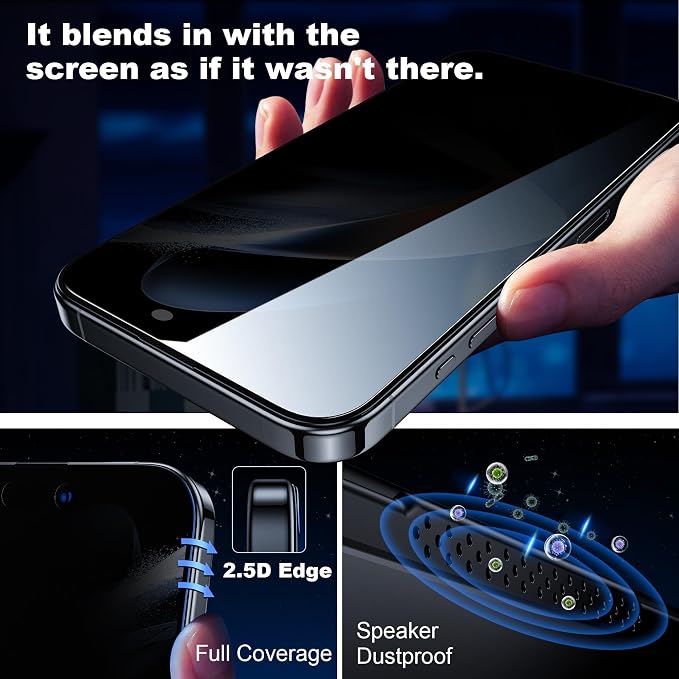 WSKEN Privacy Screen Protector for iPhone 14 Pro Max - [Auto-Dust Removal] Full Coverage Screen 2.5D Edge 28 Degree 10s HD Tempered Glass Film with Dust Clean Installing House 2022 5G,2 Pack