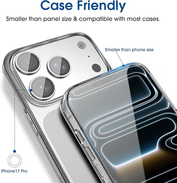 amFilm OneTouch Screen Protector for iPhone 17 Pro 6.3'' + Camera Lens Protector | Auto-Alignment Install | Bubble Free | 9H Tempered Glass | Shatterproof | FHD Clarity | Case Friendly | 2+4 Pack