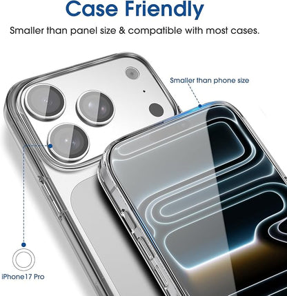 amFilm OneTouch Screen Protector for iPhone 17 Pro 6.3'' + Camera Lens Protector | Auto-Alignment Install | Bubble Free | 9H Tempered Glass | Shatterproof | FHD Clarity | Case Friendly | 2+4 Pack