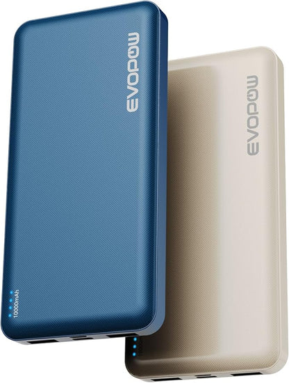 2Pack Portable Charger, 10000mAh Power Bank, Battery Pack, External Battery | Slimmer, Fast Charging, USB C in&Out, for iPhone Tablet Samsung Pixel Headphones etc (Blue&Beige)