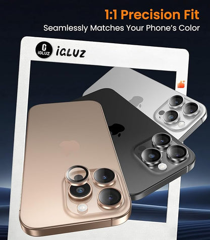 iGluz 2 Pack Anti-Reflection Camera Lens Protector for iPhone 16 Pro/iPhone 16 Pro Max [98% Transmittance][1-Step Installation Tray][Strong Adsorption] 9H Shatterproof Tempered Glass-Black Titanium