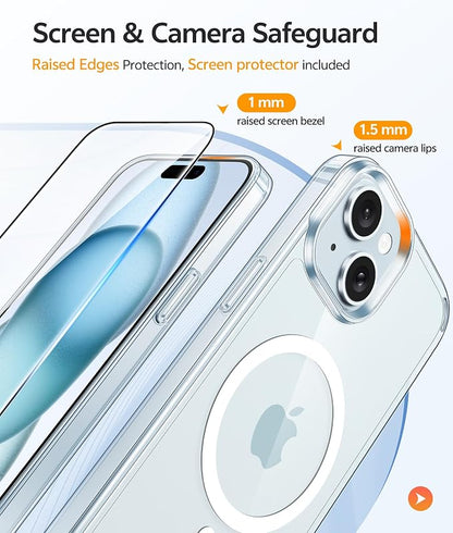 FNTCASE for iPhone 15 Plus Case: for iPhone 14 Plus Case [Compatible with Magsafe] [Screen Protector] Anti Yellowing Transparent Clear Magnetic Phone Cover - Military Grade Shockproof Cases - Clear
