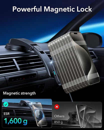 ESR for MagSafe Car Mount Charger, Dashboard Magnetic Wireless Car Charger Mount, Compatible with MagSafe Car Charger, for iPhone 17e/17/16/15/14/13/12, Galaxy S26/S25, Fast Charging, Car Accessories